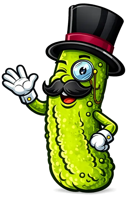 Thrifty Pickle mascot waving goodbye