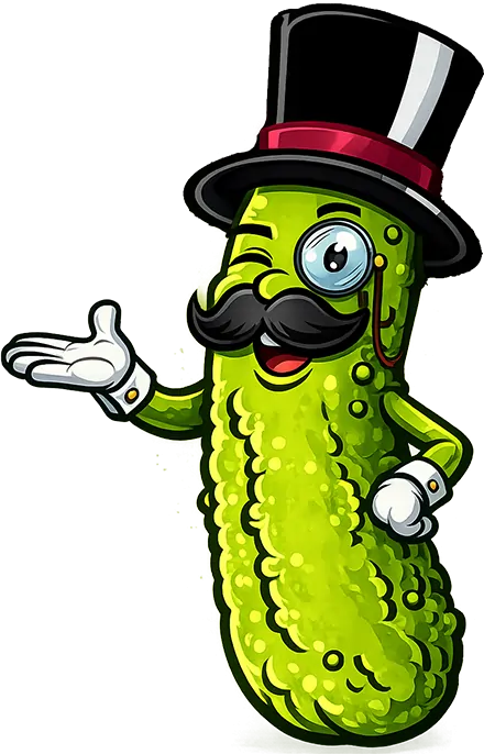 Thrifty Pickle mascot welcoming you to the store